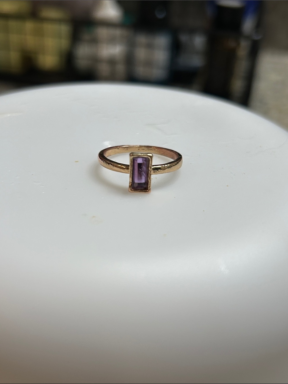 Gold Ring with Rectangular Purple Gemstone - Elegant Women's Jewelry